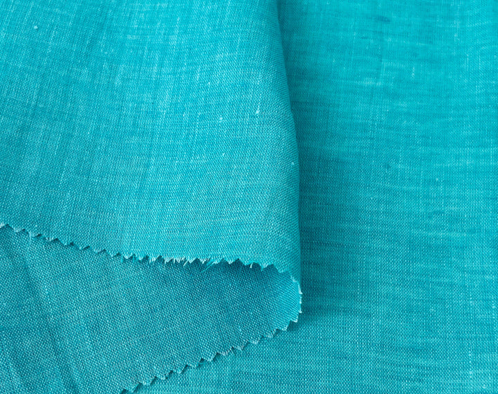 100% Linen Vintage Dyed Delave Fabric – Fine 21s Yarn, Pre-Washed, Light Weight Bright Teal 6591