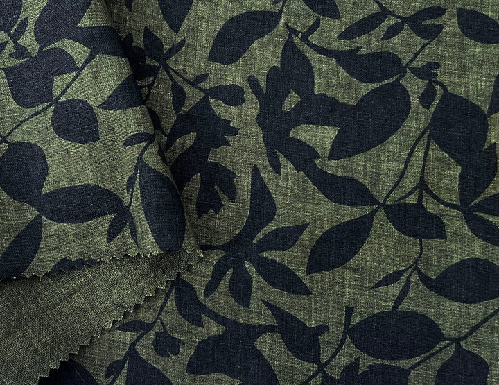 100% Linen Fabric – Lightweight Delavé Leaf Print, Soft Handfeel  7343 8189 8190
