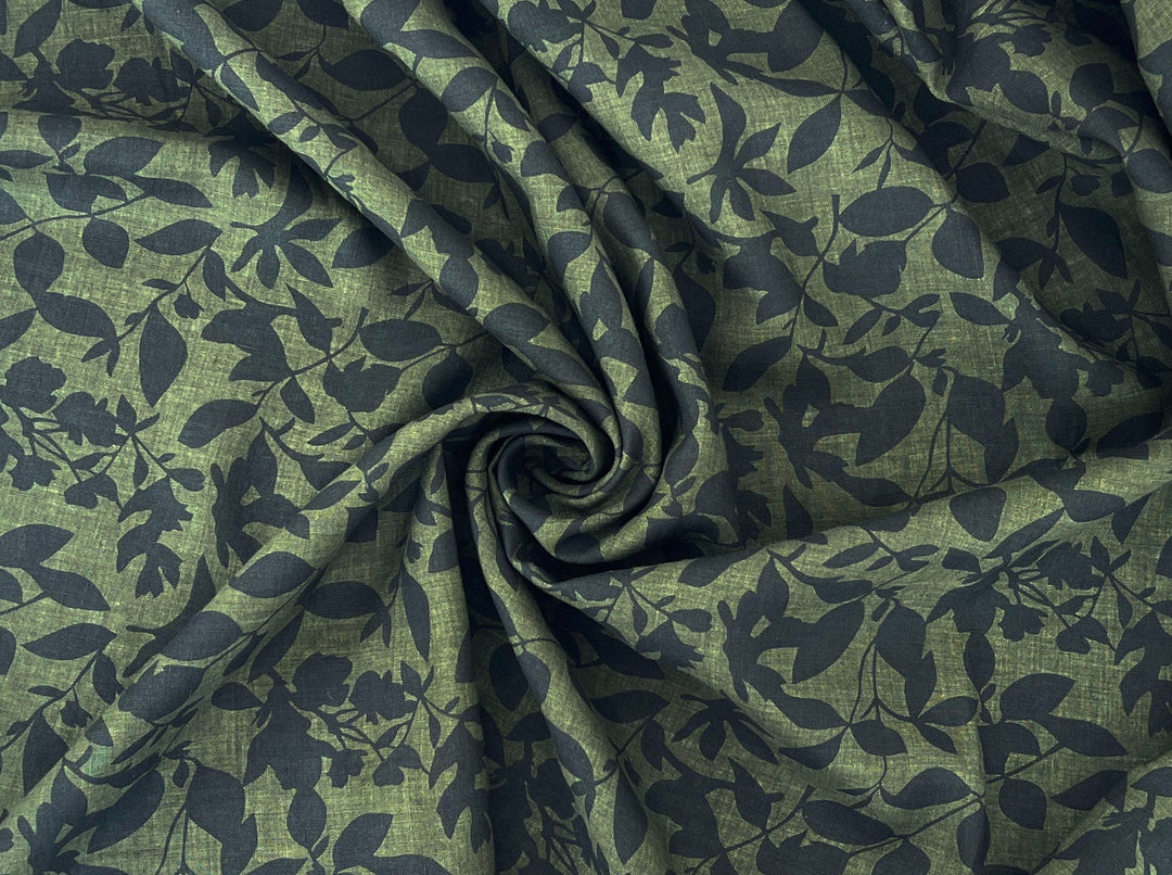 100% Linen Fabric – Lightweight Delavé Leaf Print, Soft Handfeel  7343 8189 8190