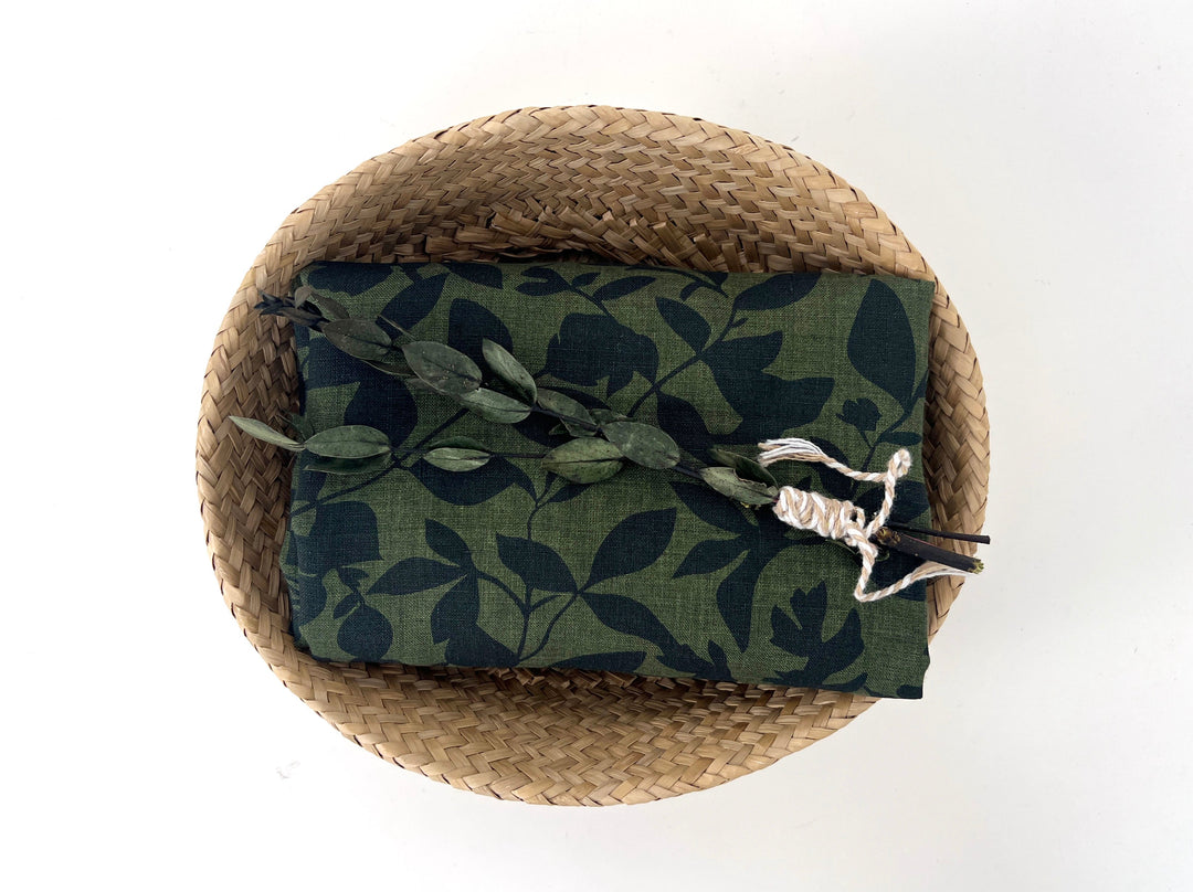 100% Linen Fabric – Lightweight Delavé Leaf Print, Soft Handfeel  7343 8189 8190