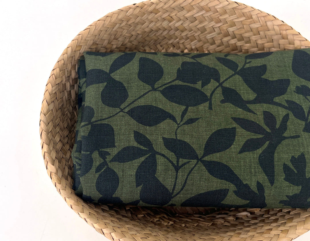 100% Linen Fabric – Lightweight Delavé Leaf Print, Soft Handfeel  7343 8189 8190