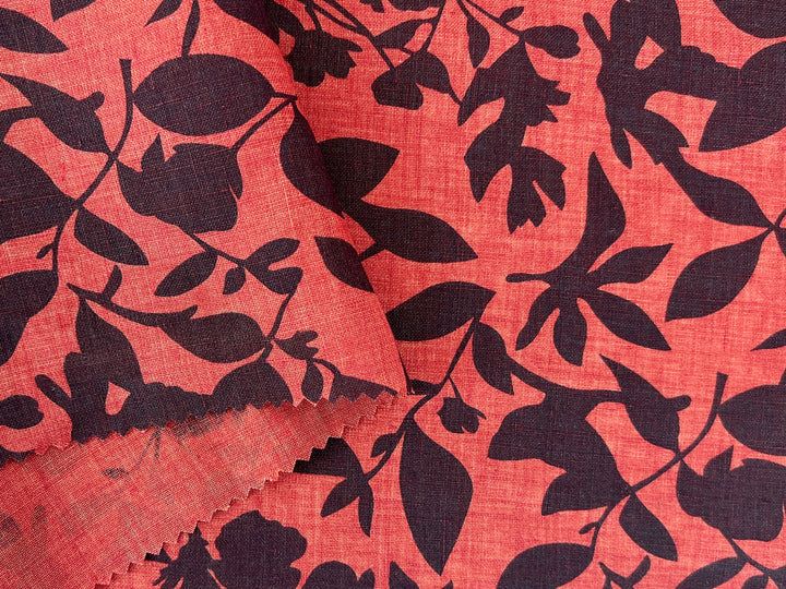 100% Linen Fabric – Lightweight Delavé Leaf Print, Soft Handfeel  7343 8189 8190