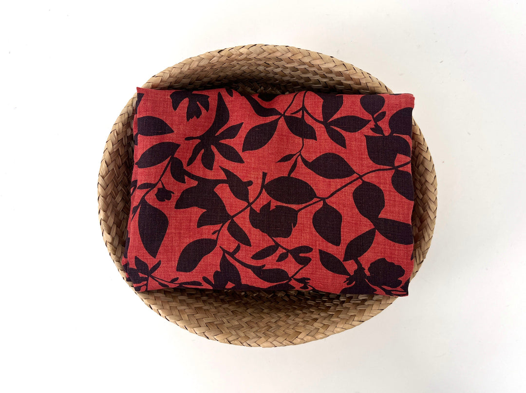 100% Linen Fabric – Lightweight Delavé Leaf Print, Soft Handfeel  7343 8189 8190