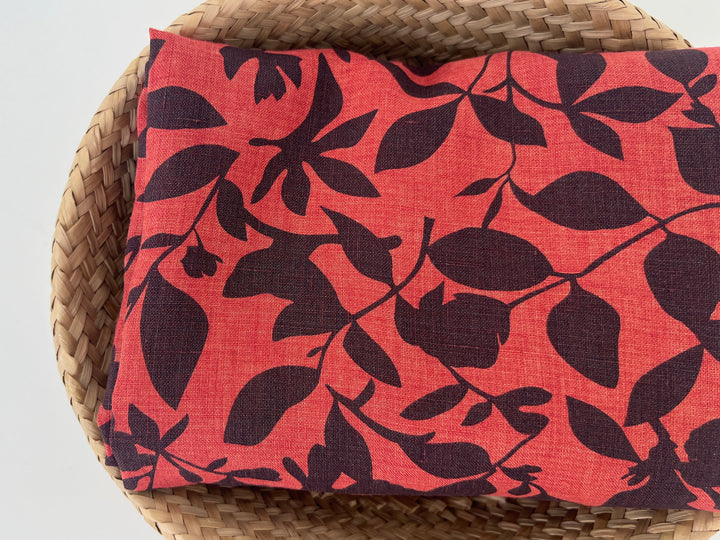100% Linen Fabric – Lightweight Delavé Leaf Print, Soft Handfeel  7343 8189 8190