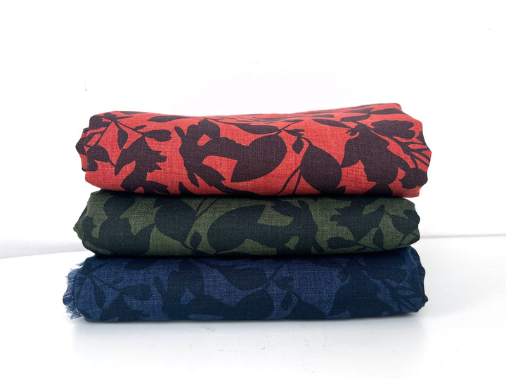 100% Linen Fabric – Lightweight Delavé Leaf Print, Soft Handfeel  7343 8189 8190