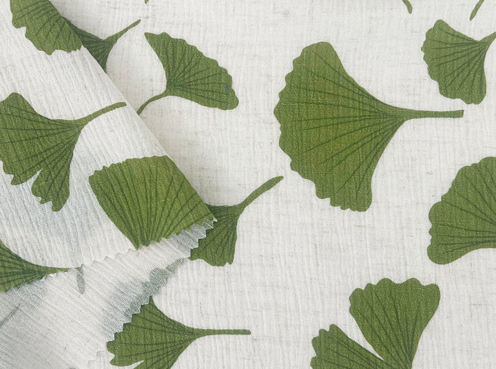 Morning Calm Ginkgo: Linen Rayon Blend with Wrinkle Texture 7910 8192