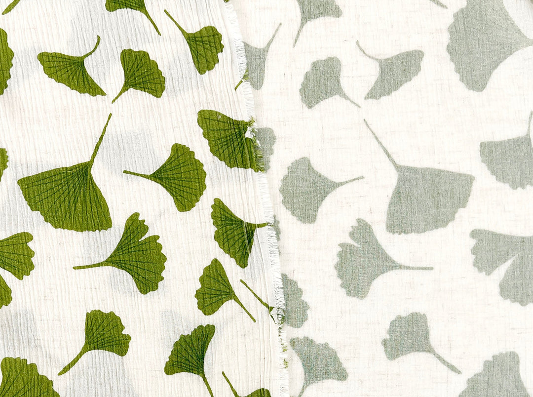 Morning Calm Ginkgo: Linen Rayon Blend with Wrinkle Texture 7910 8192