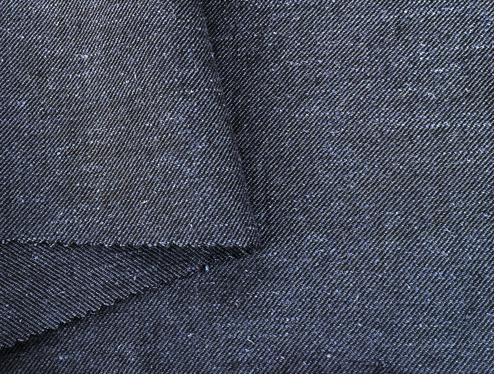 Grey Yarn-Dyed Twill Chambray Fabric – Linen Ramie Cotton Blend, Medium Weight 7864