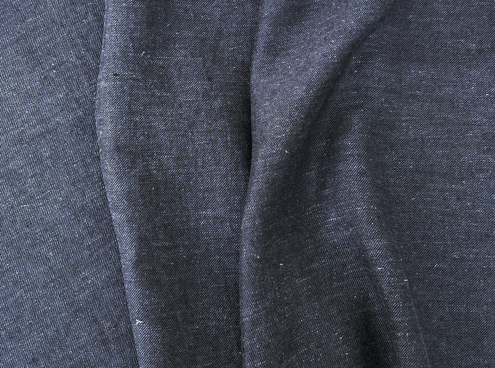 Grey Yarn-Dyed Twill Chambray Fabric – Linen Ramie Cotton Blend, Medium Weight 7864