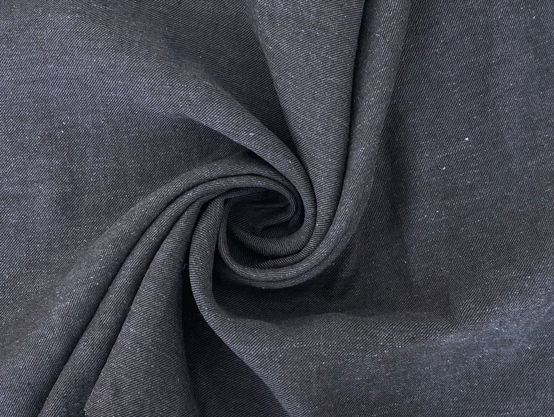 Grey Yarn-Dyed Twill Chambray Fabric – Linen Ramie Cotton Blend, Medium Weight 7864