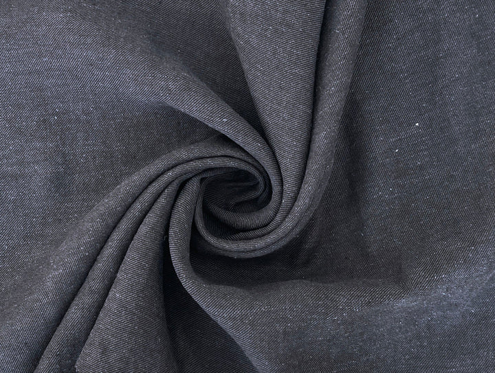 Grey Yarn-Dyed Twill Chambray Fabric – Linen Ramie Cotton Blend, Medium Weight 7864