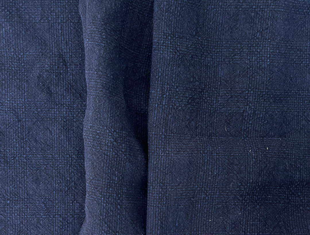 Dark Navy Linen Rayon Fabric – Glen Plaid, Subtle Wrinkle, Nice Drape, 7695