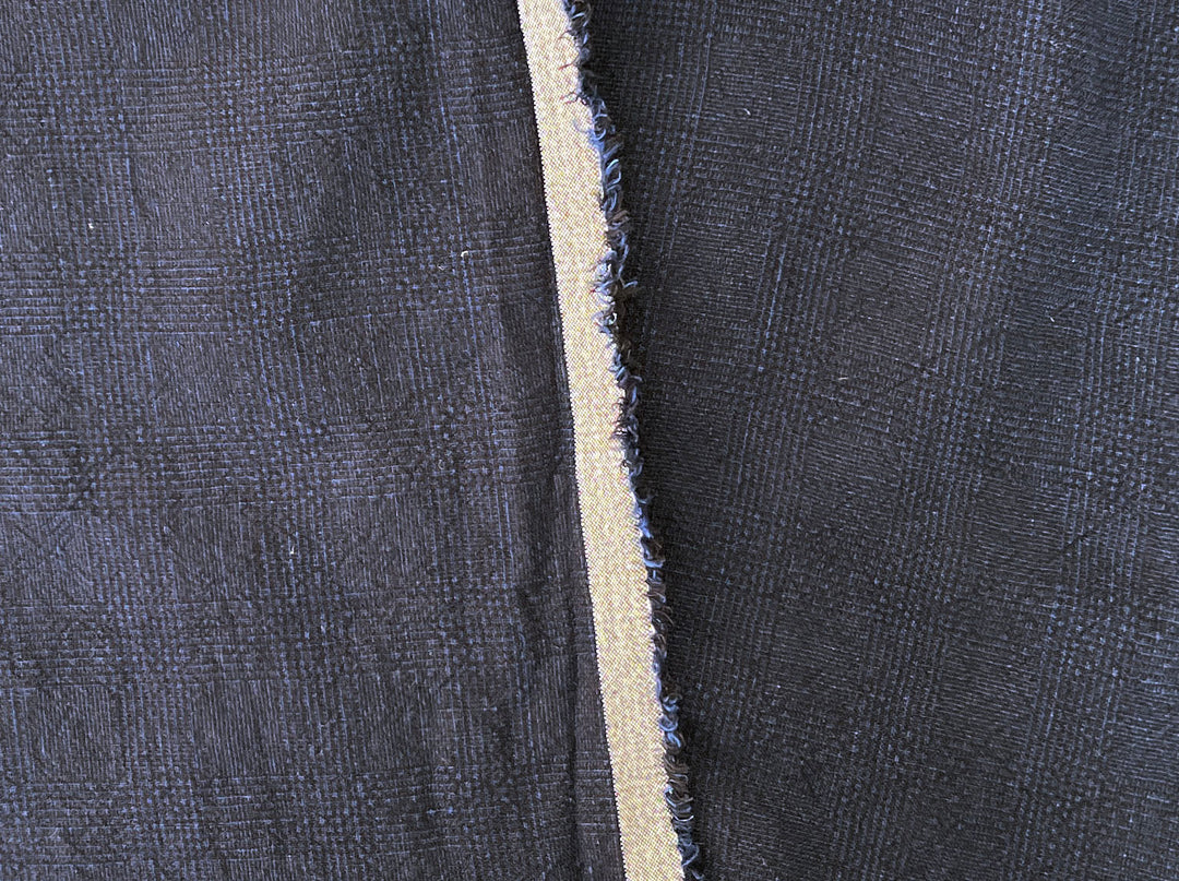 Dark Navy Linen Rayon Fabric – Glen Plaid, Subtle Wrinkle, Nice Drape, 7695