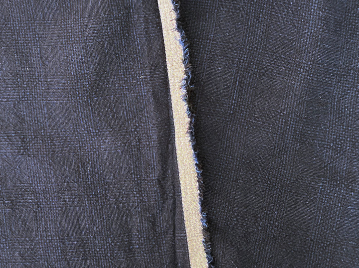 Dark Navy Linen Rayon Fabric – Glen Plaid, Subtle Wrinkle, Nice Drape, 7695