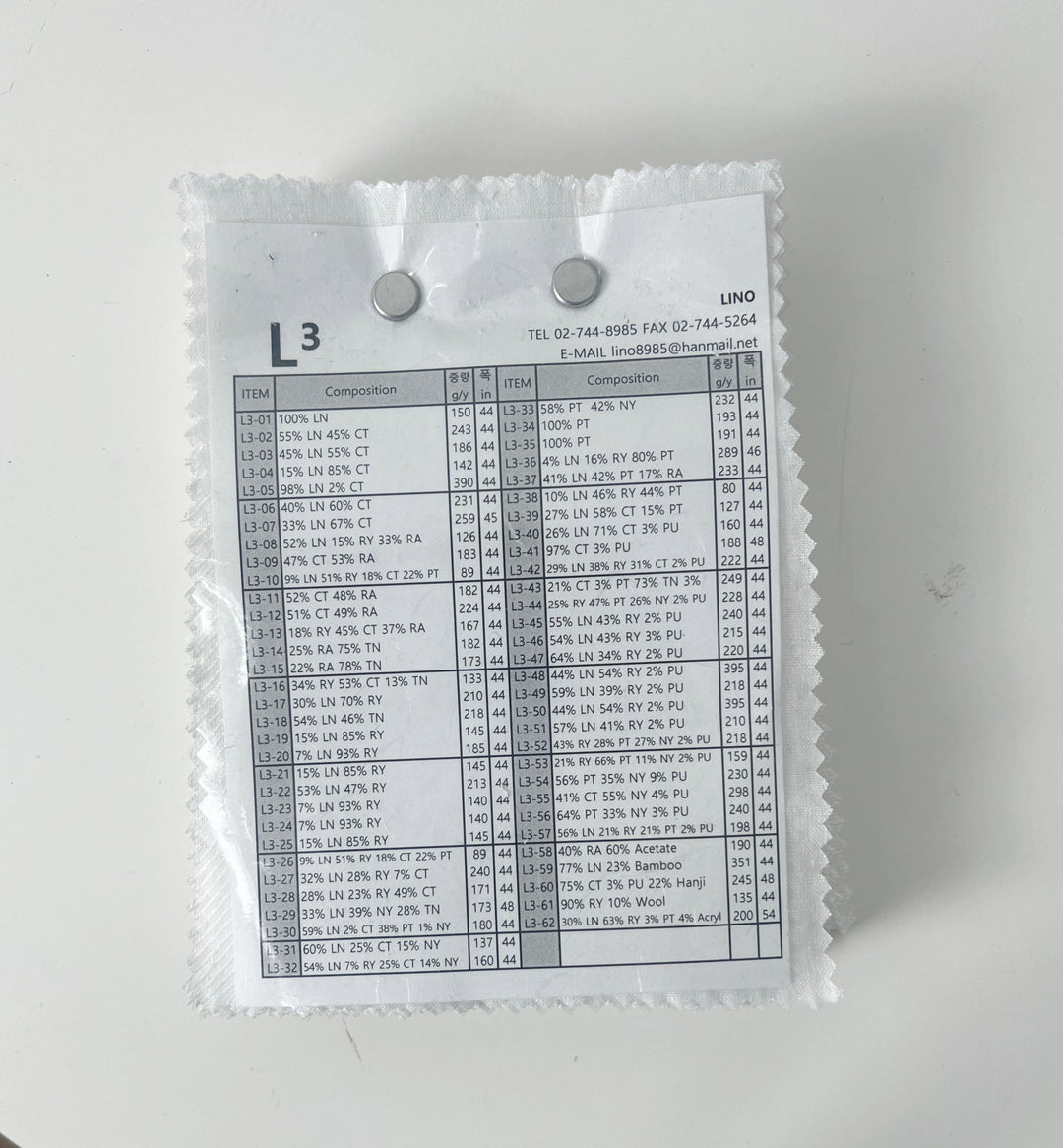 L3 Swatch Collection – 62 Linen Blend Swatches in White & Natural Tones