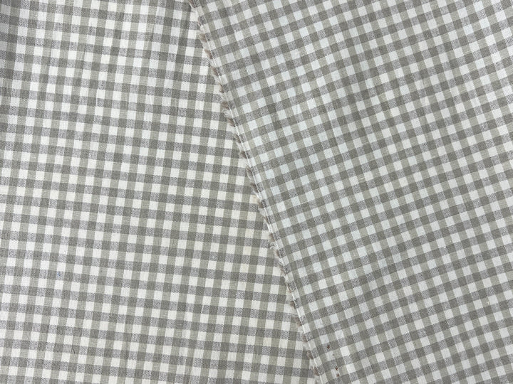 Linen Cotton Gingham Check Fabric – Ivory & Beige, 44" Wide, Soft Plain Weave 8196