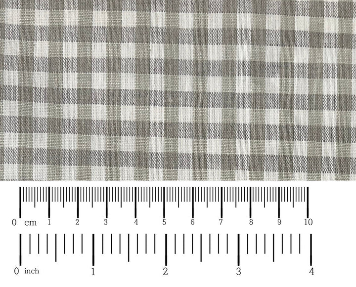 Linen Cotton Gingham Check Fabric – Ivory & Beige, 44" Wide, Soft Plain Weave 8196