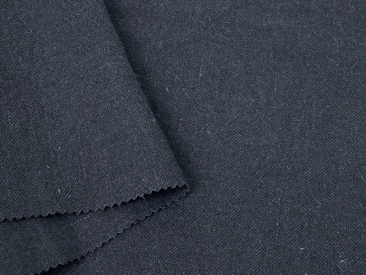 Linen Wool Blend Twill Fabric in Black – Medium-Heavy Weight 7868