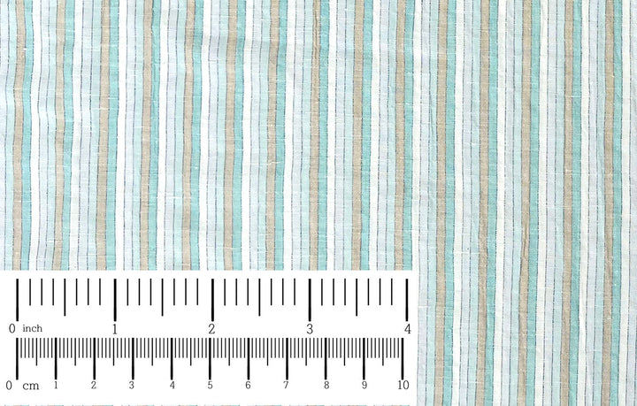 Light Linen Cotton Blend Fabric with Aqua & Beige Stripes 473