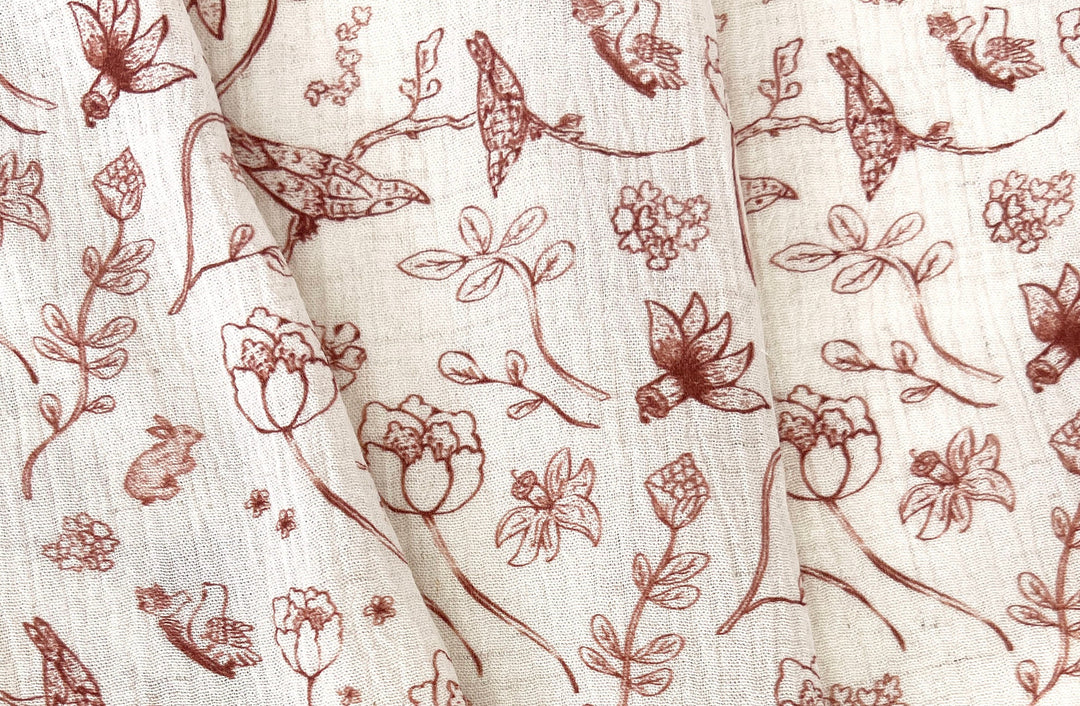 Birds of a Feather, Linen Rayon Print Fabric, Design by Madeline, Madswick Studio, 8222 8223 8224 8225