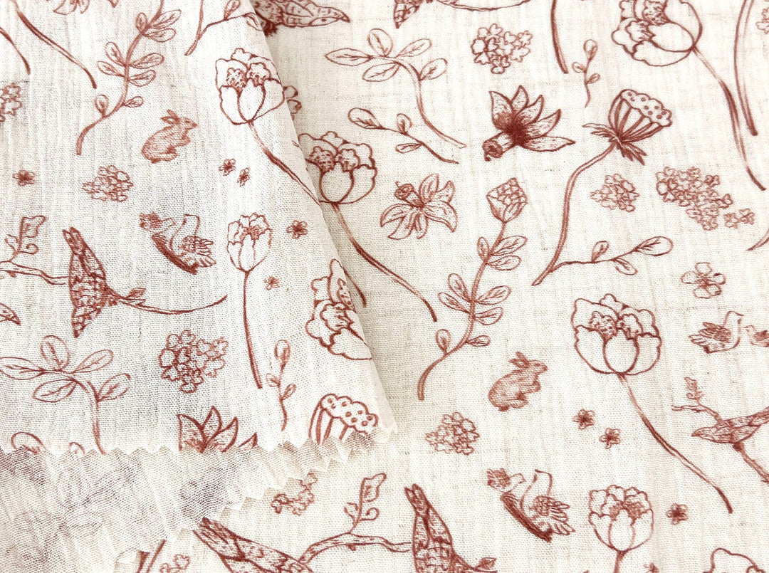 Birds of a Feather, Linen Rayon Print Fabric, Design by Madeline, Madswick Studio, 8222 8223 8224 8225