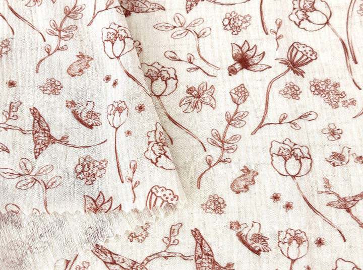 Birds of a Feather, Linen Rayon Print Fabric, Design by Madeline, Madswick Studio, 8222 8223 8224 8225