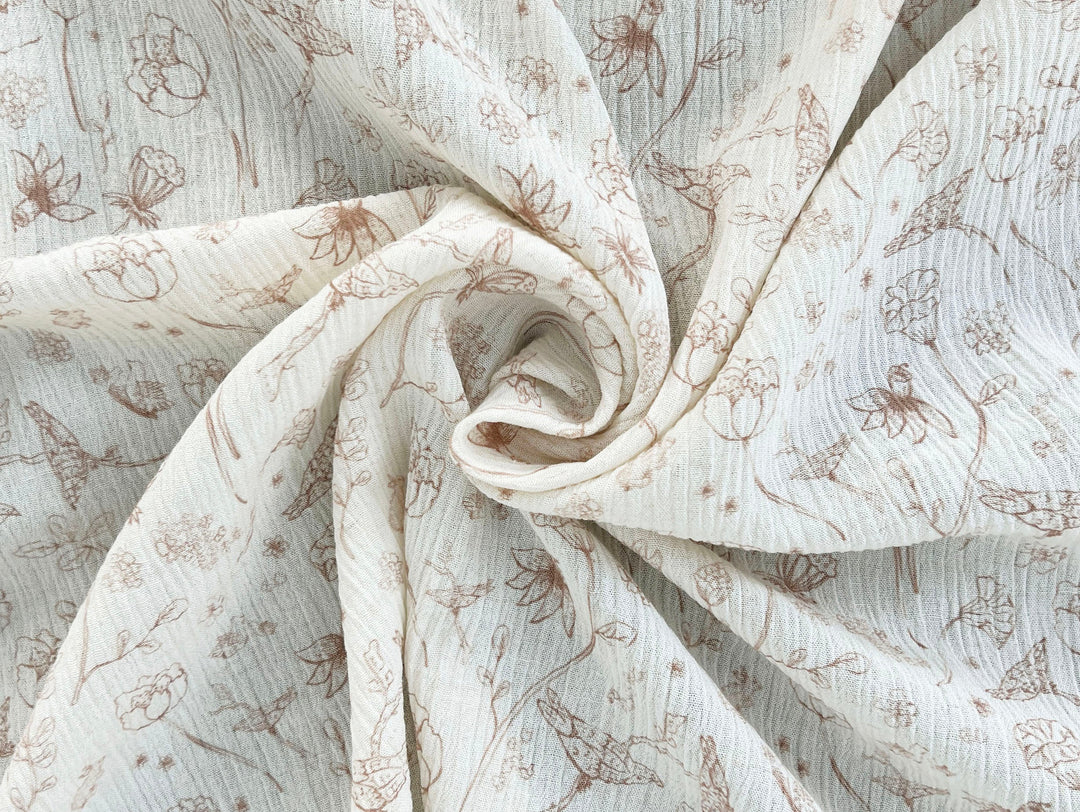 Birds of a Feather, Linen Rayon Print Fabric, Design by Madeline, Madswick Studio, 8222 8223 8224 8225