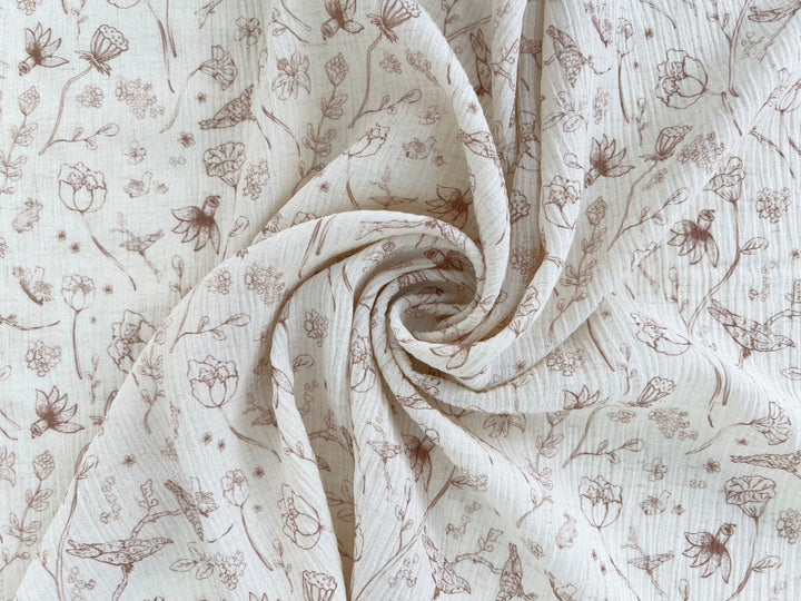 Birds of a Feather, Linen Rayon Print Fabric, Design by Madeline, Madswick Studio, 8222 8223 8224 8225
