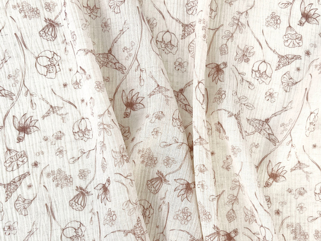 Birds of a Feather, Linen Rayon Print Fabric, Design by Madeline, Madswick Studio, 8222 8223 8224 8225