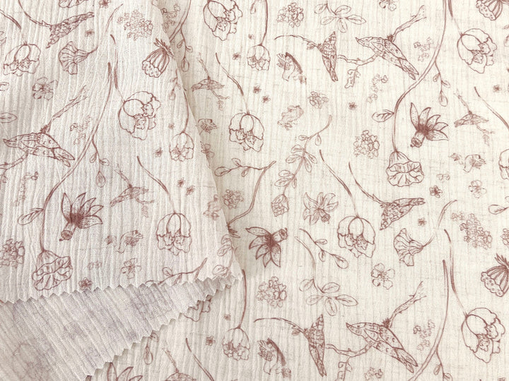 Birds of a Feather, Linen Rayon Print Fabric, Design by Madeline, Madswick Studio, 8222 8223 8224 8225