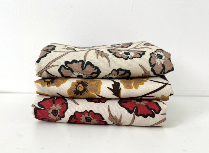 Drifting on the Vineyard – Ramie Cotton Satin Weave Fabric, Design by Madeline, Madswick Studio, 8229 8230 8231