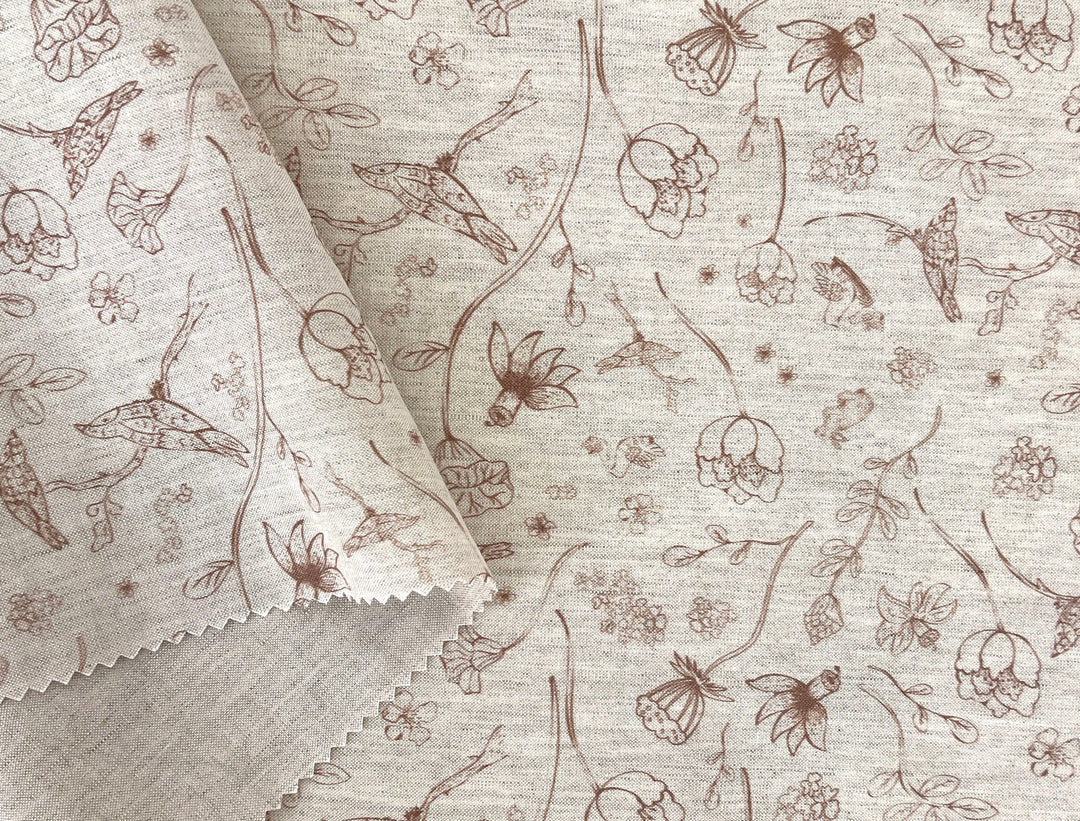 Birds of a Feather, Linen Rayon Silk Print Fabric, Design by Madeline, Madswick Studio, 8227 8228