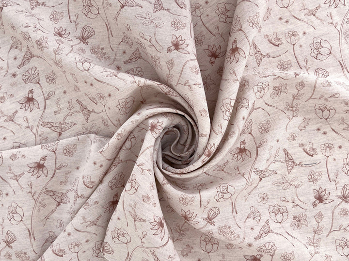 Birds of a Feather, Linen Rayon Silk Print Fabric, Design by Madeline, Madswick Studio, 8227 8228
