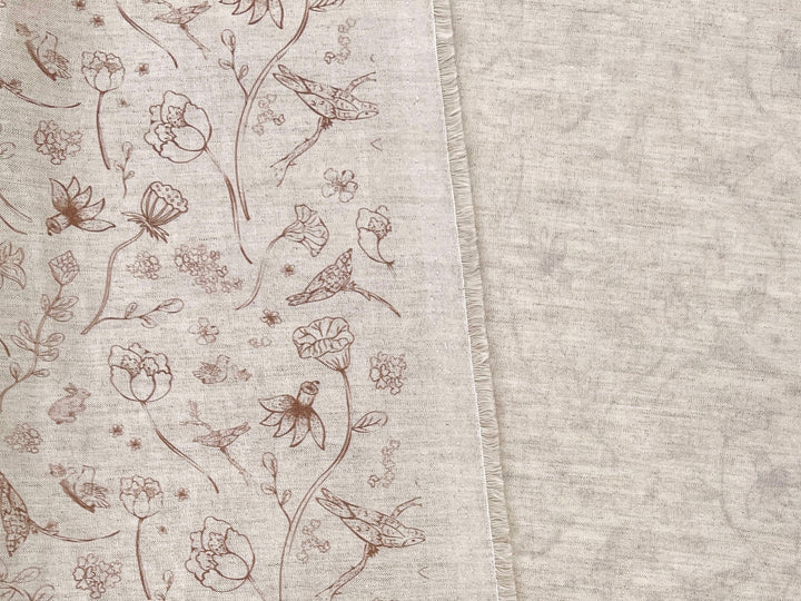 Birds of a Feather, Linen Rayon Silk Print Fabric, Design by Madeline, Madswick Studio, 8227 8228