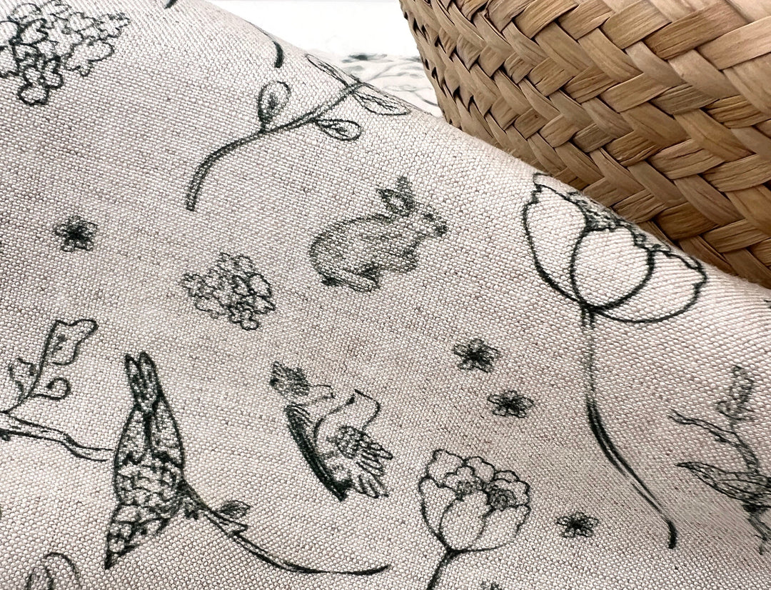 Birds of a Feather, Linen Rayon Silk Print Fabric, Design by Madeline, Madswick Studio, 8227 8228
