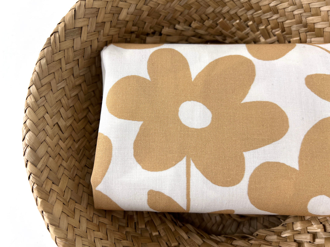 Simple Flower Print Linen Rayon Fabric – Light Weight, Pre-Washed, 44" Wide