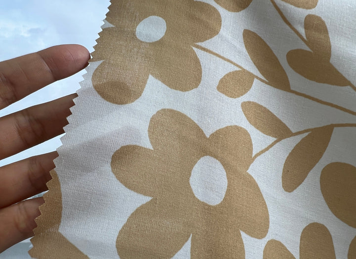 Simple Flower Print Linen Rayon Fabric – Light Weight, Pre-Washed, 44" Wide