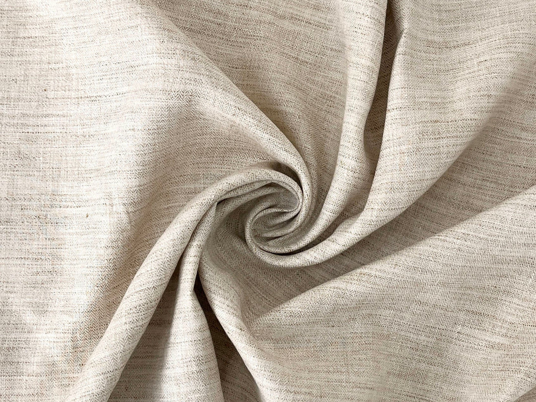 100% Linen Fabric – Beige Melange Herringbone Twill, Pre-Washed, Medium Weight 8212