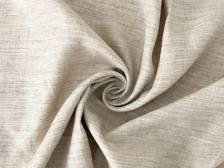 100% Linen Fabric – Beige Melange Herringbone Twill, Pre-Washed, Medium Weight 8212