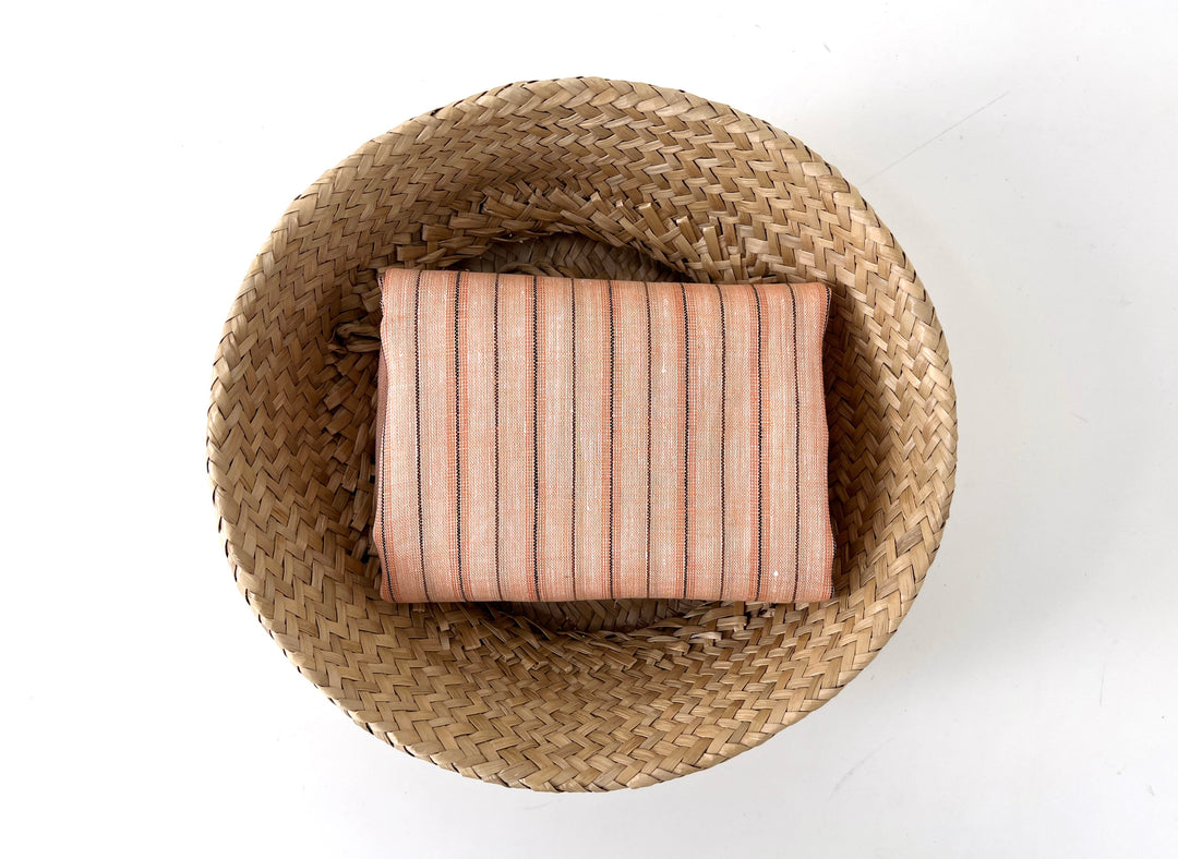 100% Linen Fabric – Light Orange with Dark Grey Stripes, Lightweight, Pre-Washed 3768
