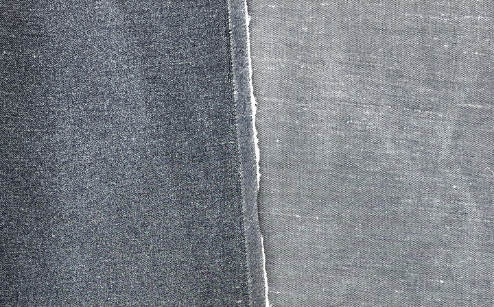 Ramie Cotton Fabric – Navy Denim Style with Silver Foil Print, Medium Weight 2052