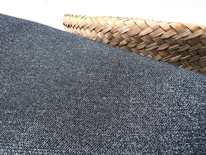 Ramie Cotton Fabric – Navy Denim Style with Silver Foil Print, Medium Weight 2052