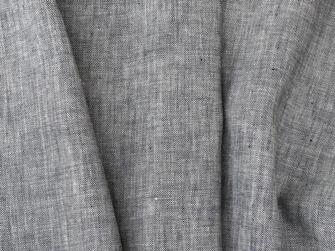 100% Linen Fabric – Grey Chambray Effect, Basket Weave, Pre-Washed 8214