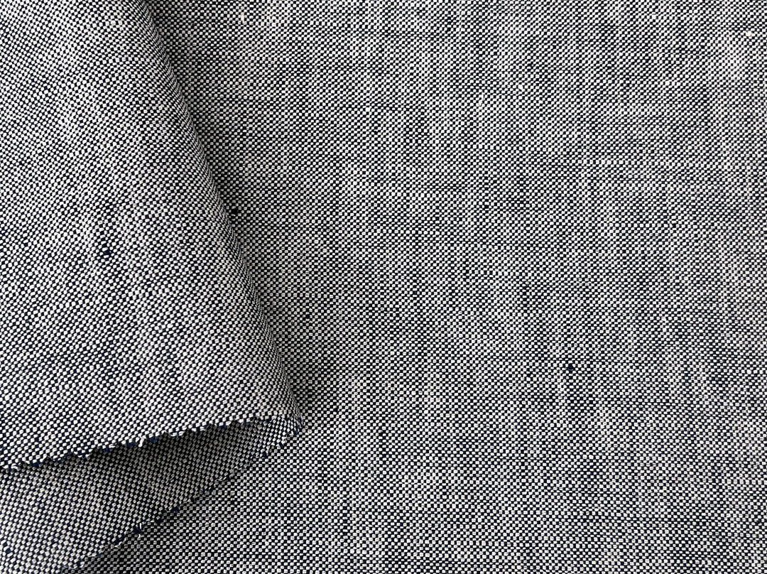 100% Linen Fabric – Grey Chambray Effect, Basket Weave, Pre-Washed 8214