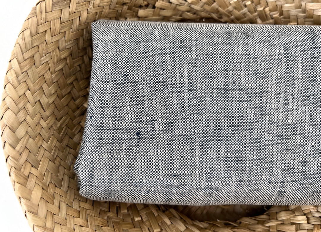 100% Linen Fabric – Grey Chambray Effect, Basket Weave, Pre-Washed 8214