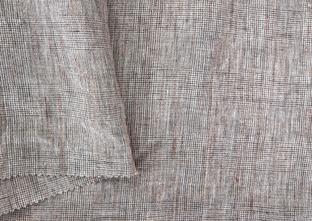 100% Linen Fabric – Brown Melange Glen Plaid, Light to Medium Weight 6447 6448