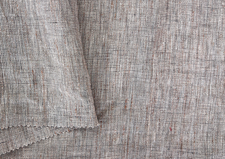 100% Linen Fabric – Brown Melange Glen Plaid, Light to Medium Weight 6447 6448
