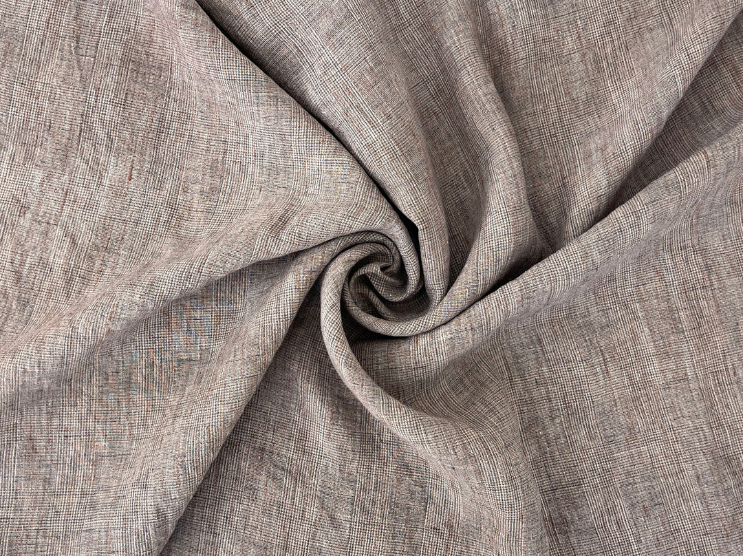 100% Linen Fabric – Brown Melange Glen Plaid, Light to Medium Weight 6447 6448