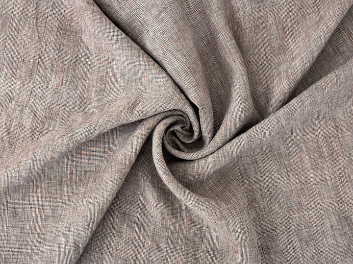 100% Linen Fabric – Brown Melange Glen Plaid, Light to Medium Weight 6447 6448