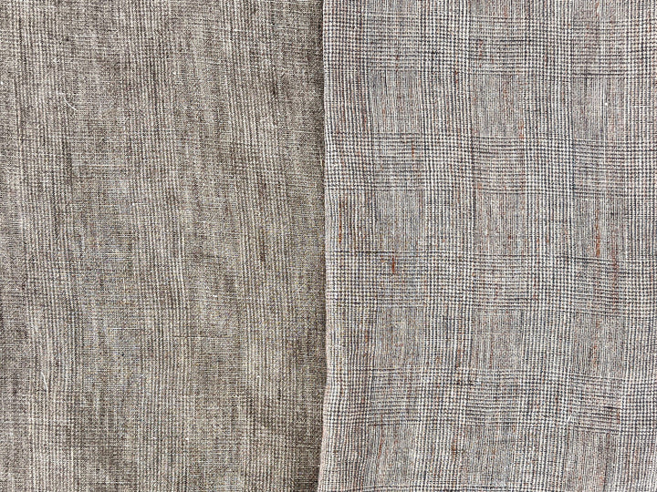 100% Linen Fabric – Brown Melange Glen Plaid, Light to Medium Weight 6447 6448
